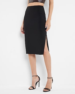 Super High Waisted Midi Pencil Skirt Black Women's 2