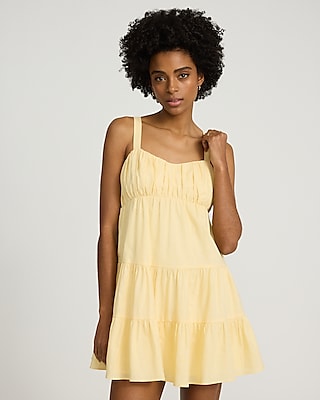 Sweetheart Short Sleeveless Ruched Back Zipper Tiered Linen Dress