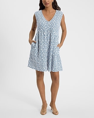V-neck Cotton Short Crinkled Sleeveless Dress