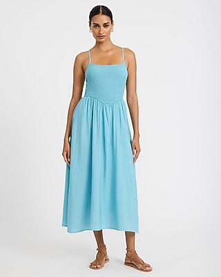 Square Neck Smocked Dipped Waist Maxi Dress