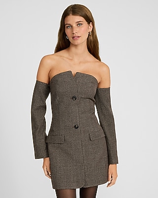 Express Women’s Cocktail & Party Houndstooth Off The Shoulder Mini Blazer Dress With Pockets