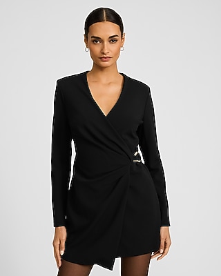Express Women’s Cocktail & Party V-Neck Long Sleeve Hardware Wrap Mini Blazer Dress