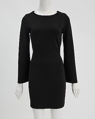 Boat Neck Bell Sleeve Cowl Back Mini Dress