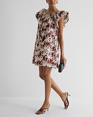 General Print Shift Flutter Sleeves Poplin Beach Dress/Tunic by Express