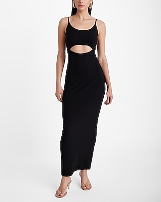 Sleeveless Knit Scoop Neck Cutout Fitted Ribbed Maxi Dress