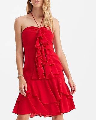 Cocktail & Party Halter Neck Ruffle Mini  Dress