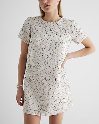 Cocktail & Party Speckled Boucle Crew Neck Mini Tunic Shift Dress