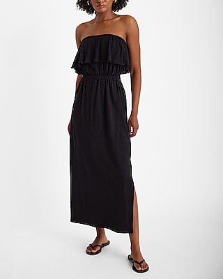 Strapless Slit Elasticized Waistline Maxi Dress