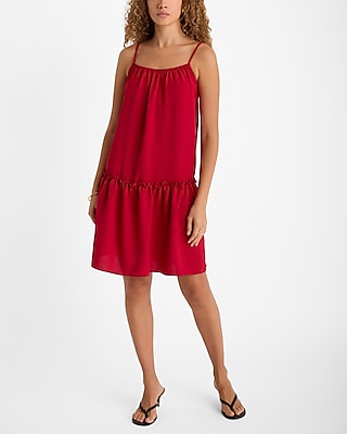 Cocktail Spaghetti Strap Square Neck Shift Tiered Ruched Party Dress/Tunic