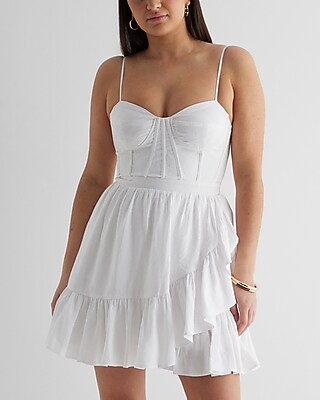 Casual Sweetheart Neckline Corset Ruffle Poplin Mini Dress