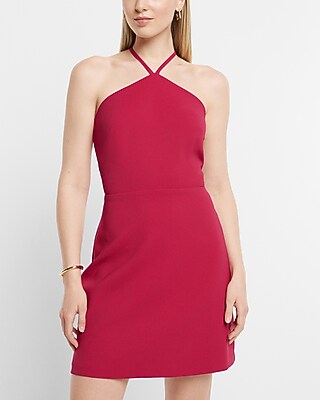 Casual Halter Bow Open Back Mini Dress Pink Women's S