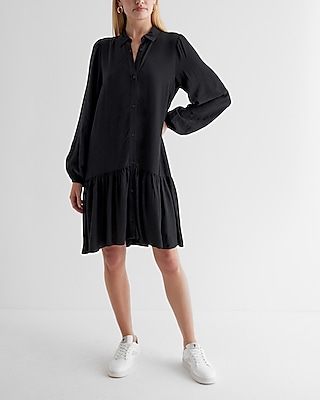 Casual Ruffle Hem Oversized Shirt Dress