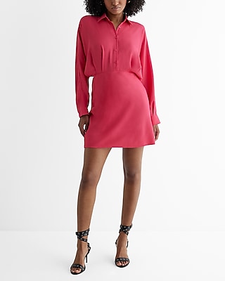 Work Collared Half Button Up Mini Portofino Shirt Dress Women's