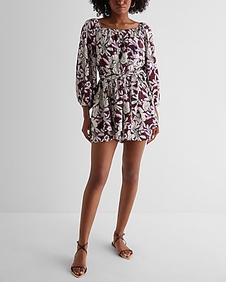 Casual Floral Off The Shoulder Tie Waist Ruffle Romper