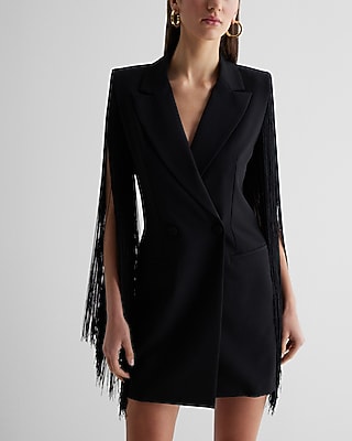 Work,Cocktail & Party Fringe Sleeve Mini Blazer Dress