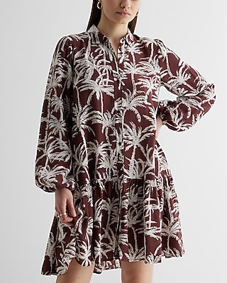 Casual Printed Ruffle Hem Oversized Shirt Dress