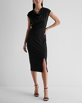Work Cowl Neck Midi  Dress