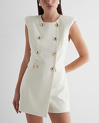 Work Sleeveless Double Breasted Novelty Button Blazer Romper
