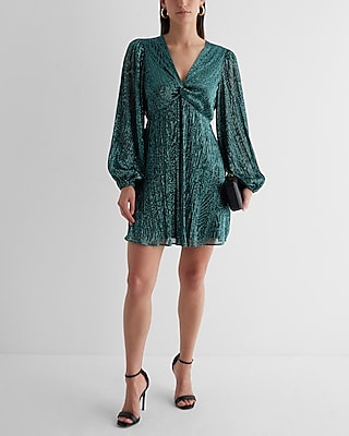 Tall V-neck Winter Metallic Cocktail Party Dress by Express