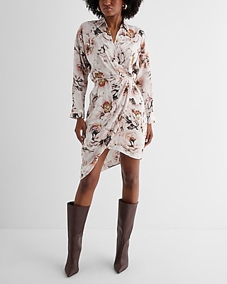 V-neck Short Floral Print Shirt Dress