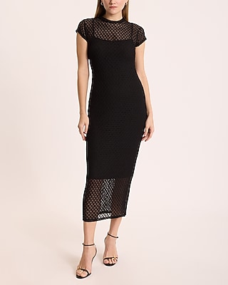 Sheath Crew Neck Cap Sleeves Cocktail Mesh Sheath Dress/Party Dress/Slip Dress/Midi Dress