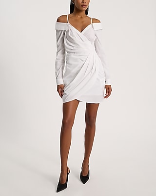 V-neck Short Long Sleeves Off the Shoulder Pleated Wrap Shirt Wedding Dress