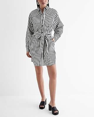 Work,Vacation Striped Boyfriend Poplin Mini Portofino Shirt Dress Multi-Color Women's XS