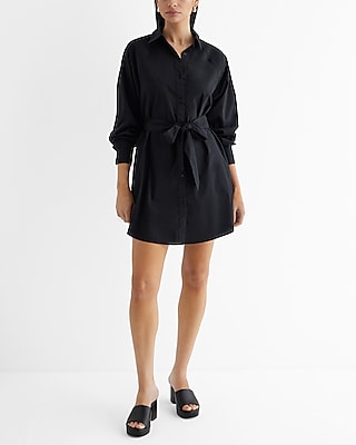 Work,Vacation Boyfriend Poplin Portofino Shirt Dress Black Women's XL