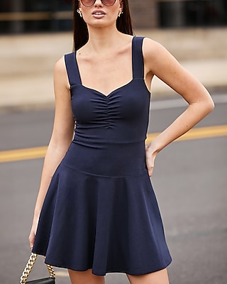Casual Luxe Comfort Sweetheart Ruched Mini Fit And Flare Dress Blue Women's M