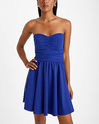 Strapless Ruched Fitted Short Sweetheart Fit-and-Flare Dress