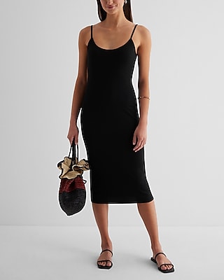Casual Ribbed Scoop Neck Midi  Dress