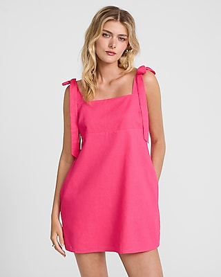 Short Linen Square Neck Pocketed Shift Tunic