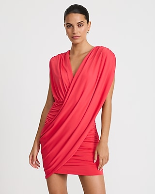 Express Women's V-Neck Cap Sleeve Draped Wrap Mini Dress