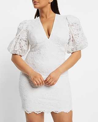 Cocktail & Party Bridal Lace Puff Sleeve  Dress