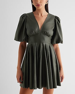 V-neck Leather Cocktail Fall Party Dress by Express