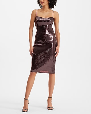 Cocktail & Party Sequin Sweetheart Neckline Midi  Dress Red Women's XS