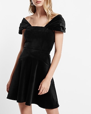 Cocktail & Party Velvet Off The Shoulder Mini Fit And Flare Dress