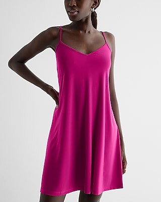 V-Neck Mini Slip Dress Cover Up Pink Women's XS
