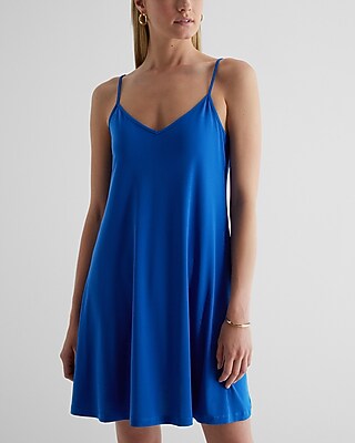 V-Neck Mini Slip Dress Cover Up Blue Women's XS