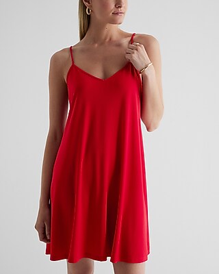 V-Neck Mini Slip Dress Cover Up Red Women's XS