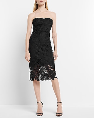 Cocktail & Party Allover Lace Strapless Midi  Dress