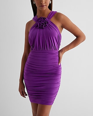 Cocktail & Party Rosette Halter Ruched Mini  Dress