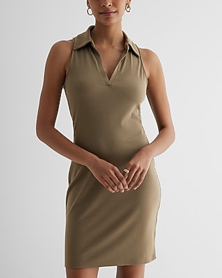 Casual Ribbed V-Neck Mini  Polo Dress