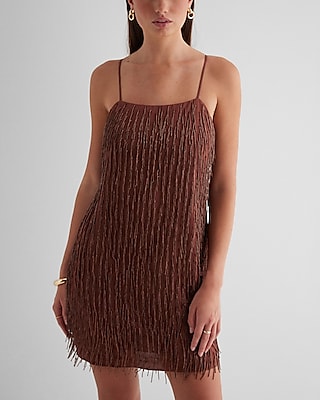 Cocktail & Party Beaded Fringe Low Back Mini Tunic Shift Dress