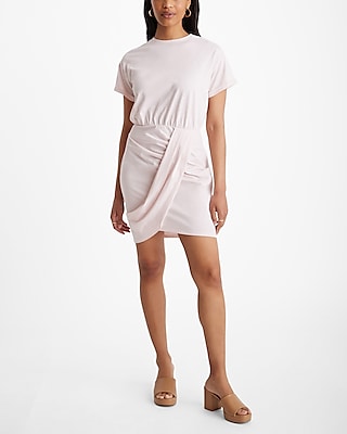 Cotton Draped Short Sleeves Sleeves Crew Neck Shirt Dress