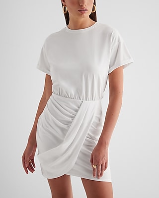 Casual Crew Neck Short Sleeve Draped T-Shirt Dress