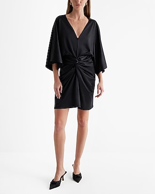 Cocktail & Party,Date Night Satin V-Neck Twist Front Mini  Dress
