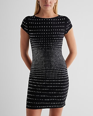 Date Night,Cocktail & Party Rhinestone Embellished Crew Neck Mini  Dress