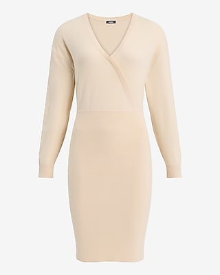 V-neck Sweater Ribbed Short Long Sleeves Dress