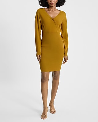 V-neck Sweater Ribbed Short Long Sleeves Dress